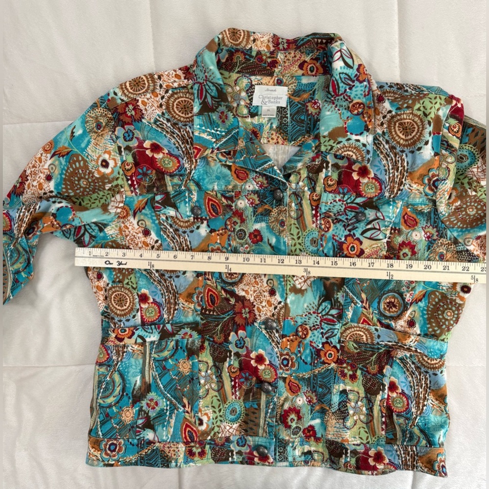 Christopher & Banks Boho Patchwork Jacket XL Crop… - image 6